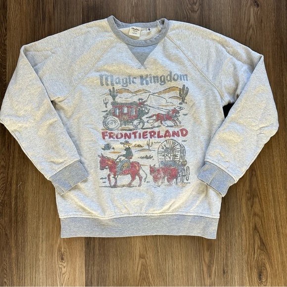 Disney Parks Sweatshirt Womens Small Gray Magic Kingdom Frontierland Junk Food - Picture 1 of 7